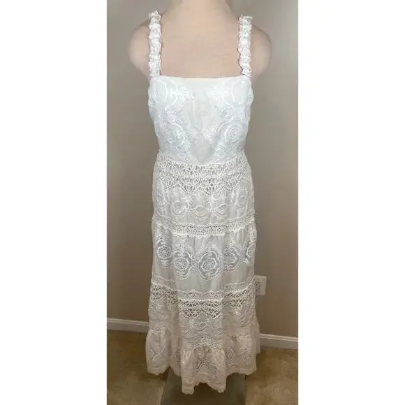 Alice + Olivia Alora Embroidered Crochet Lace Eyelet Floral Maxi Dress Size 4 Maxi